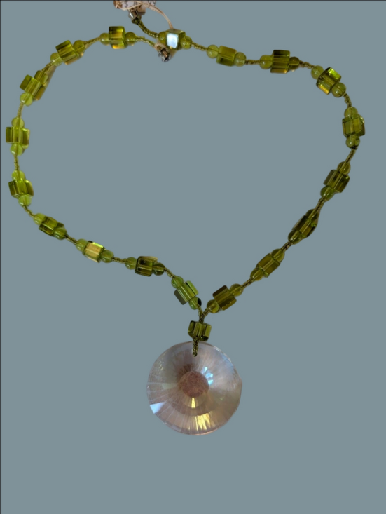The Unbranded Brand Jewelry - Peridot Green Crystal Chain Necklace With Large Sun Catcher Crystal Pendant